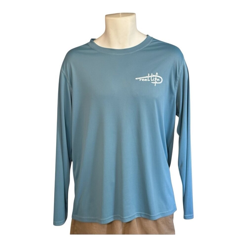 Reel Life Raised on the Water Long Sleeve Tee~Size Med~Blue Dri-Fit Shirt L11 02